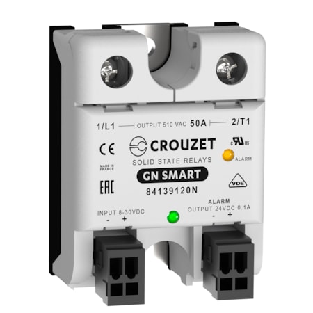 CROUZET SSR 1-Phase, Panel Mount, 50A, IN 8-30VDC, OUT 510VAC, Zero Cross, Load Det 84139120N